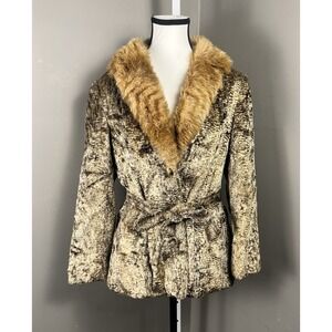 Vintage Crown Royal Faux Fur Coat Y2K 90's Glam Jacket Women's M/L Belted